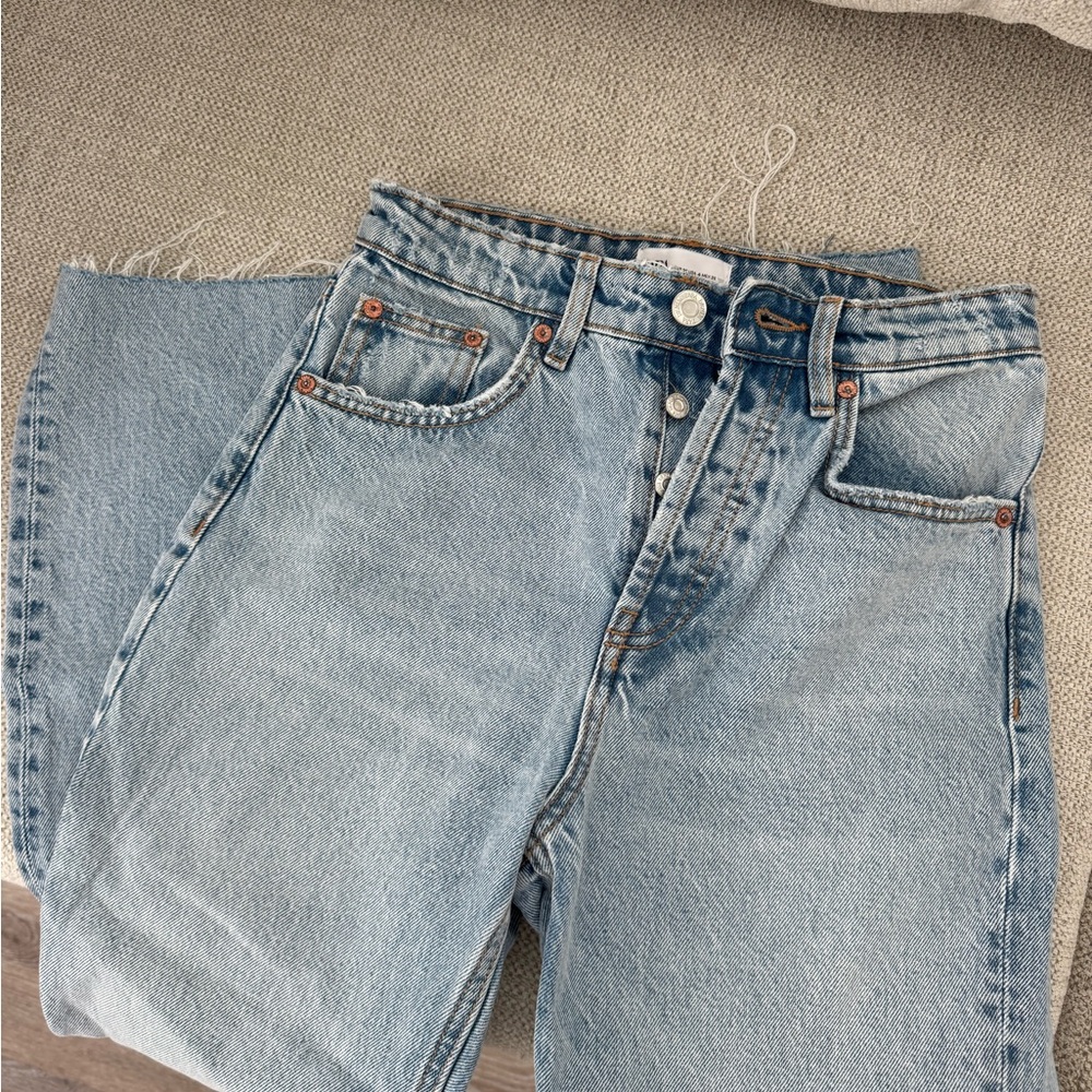 Zara Light Blue High-Rise Straight Jeans